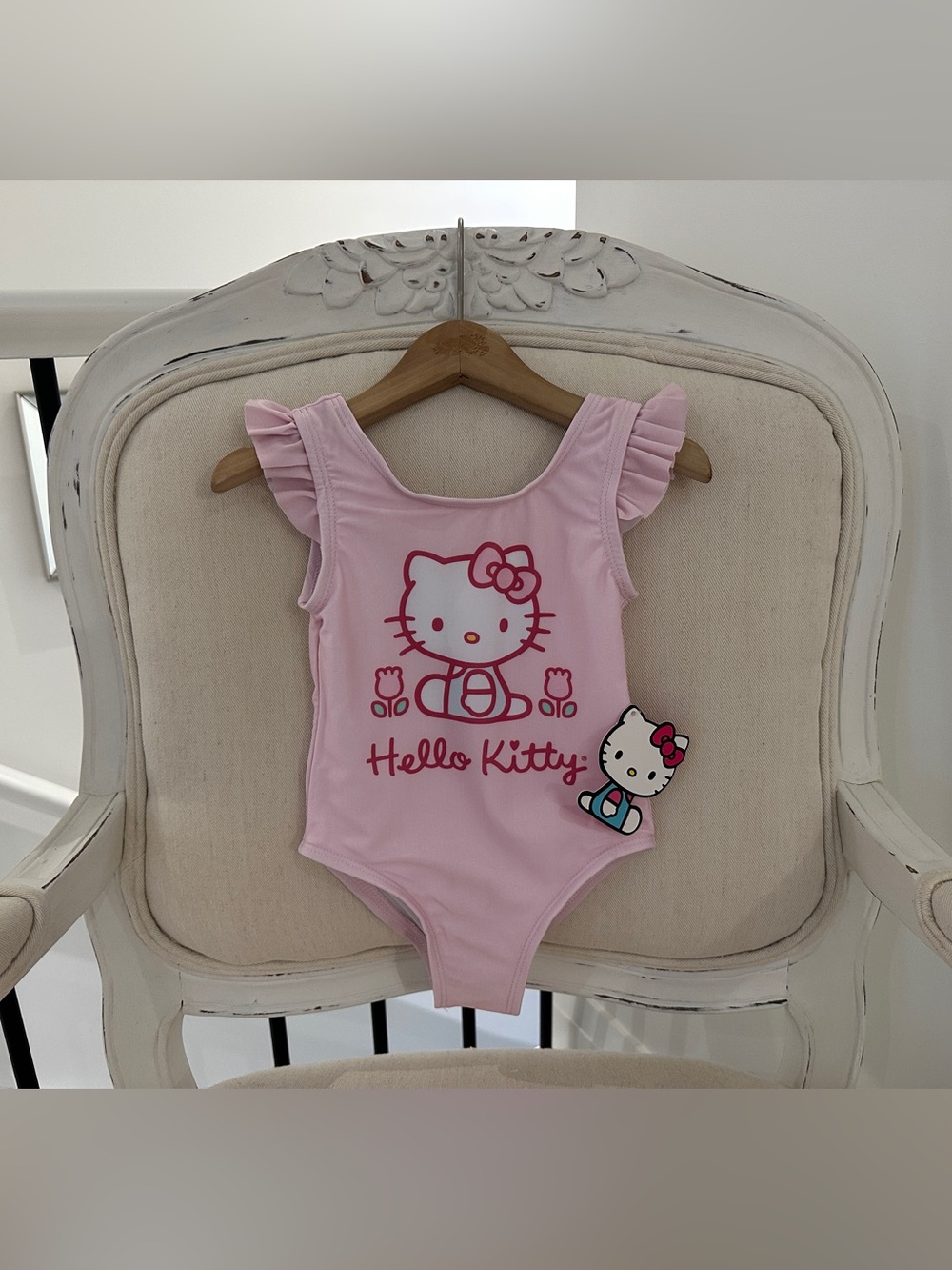 🤍 2T Sanrio Hello Kitty Light Pink Ruffle-Strap One-Piece Girls Swimsuit NWT